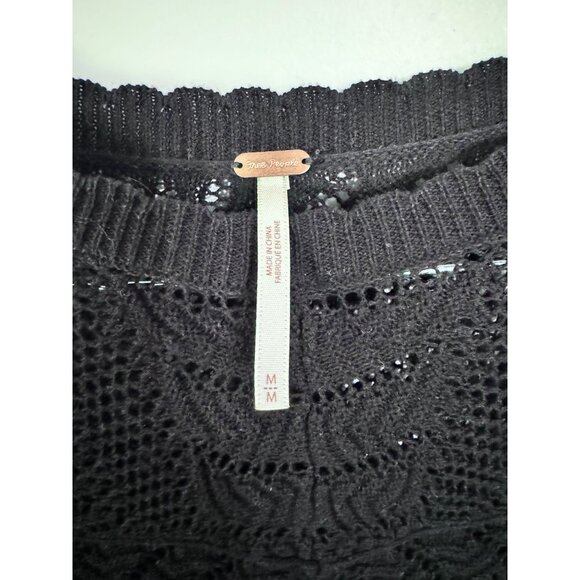 Free People Colette pointelle‎ detail sweater embroidered cuff black size M - Picture 4 of 7